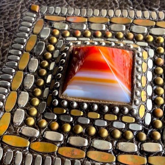 Calleen Cordero Joyti Metallic Khaki Messenger Bag with Carnelian Stone Studs - Picture 5 of 15